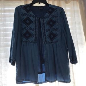 Lucky Brand Soft Denim Aztec Print Top